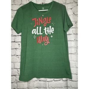 Holiday Time Women’s T-Shirt Jingle all the Way Size M (8-10) Green Short Sleeve